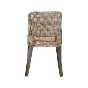 Baxton Studio Magy Modern Bohemian Grey Rattan And Natural Brown Finished Wood Dining Chair