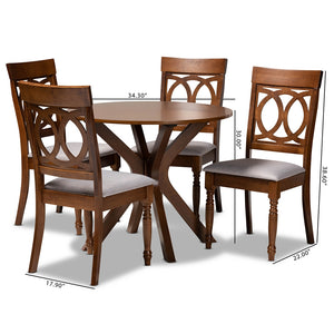 Baxton Studio Jessie Modern And Contemporary Grey Fabric Upholstered And Walnut Brown Finished Wood 5-Piece Dining Set