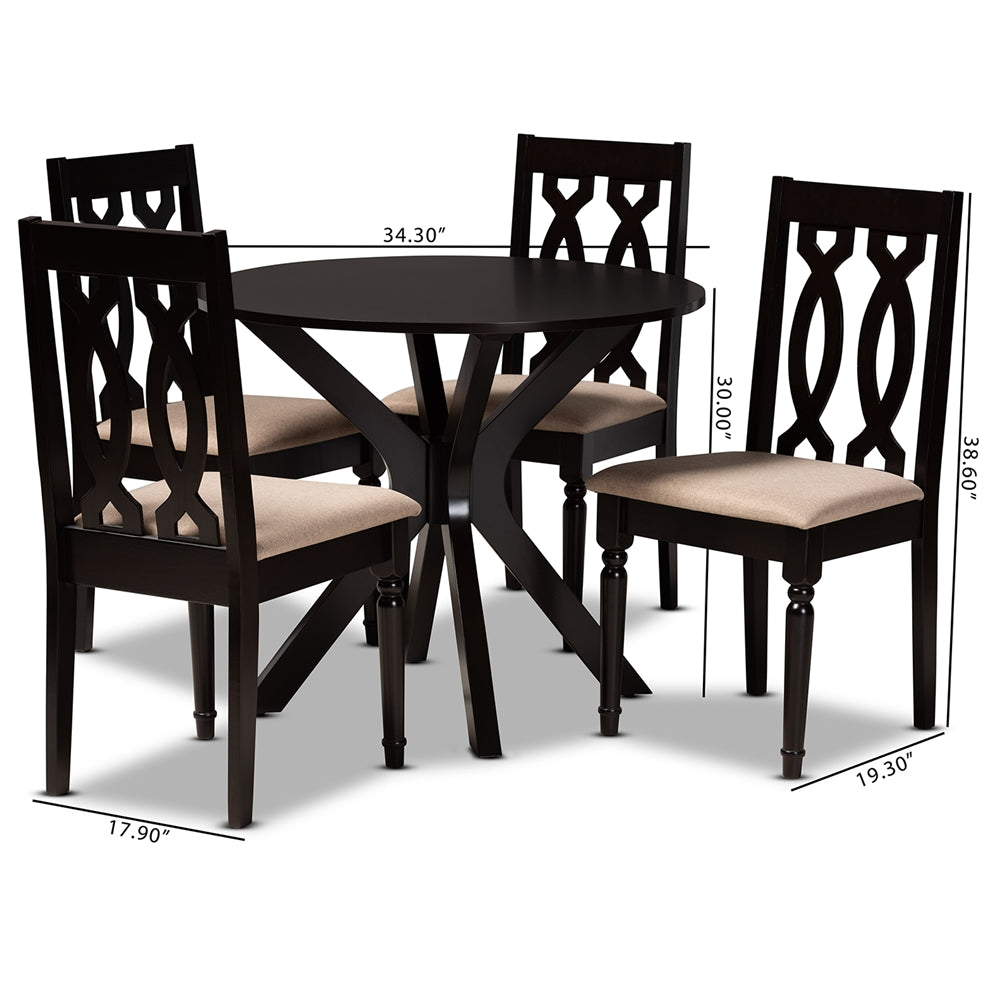 Baxton Studio Callie Modern And Contemporary Sand Fabric Upholstered And Dark Brown Finished Wood 5-Piece Dining Set