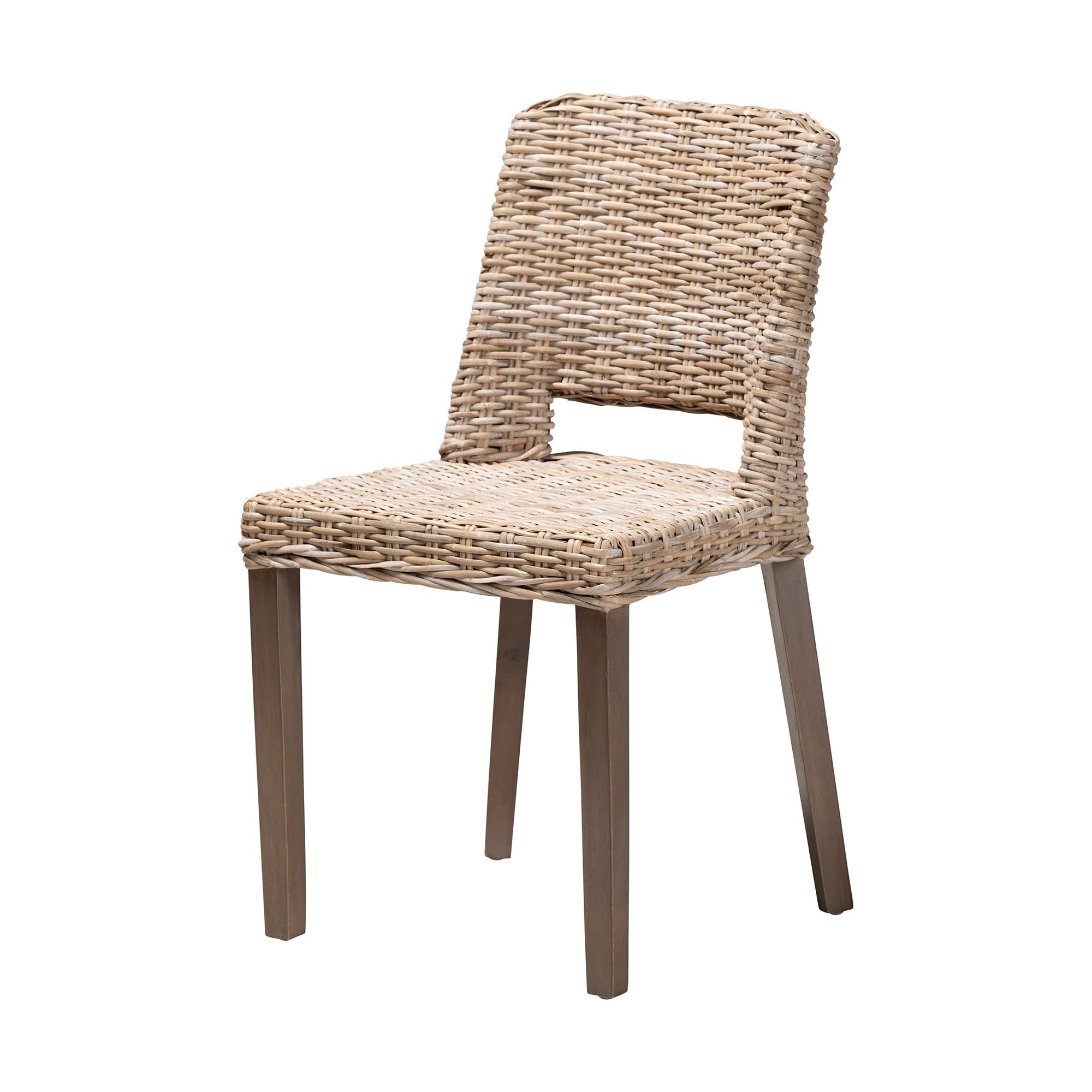 Baxton Studio Magy Modern Bohemian Grey Rattan And Natural Brown Finished Wood Dining Chair