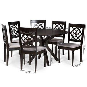 Baxton Studio Sadie Modern And Contemporary Grey Fabric Upholstered And Dark Brown Finished Wood 7-Piece Dining Set