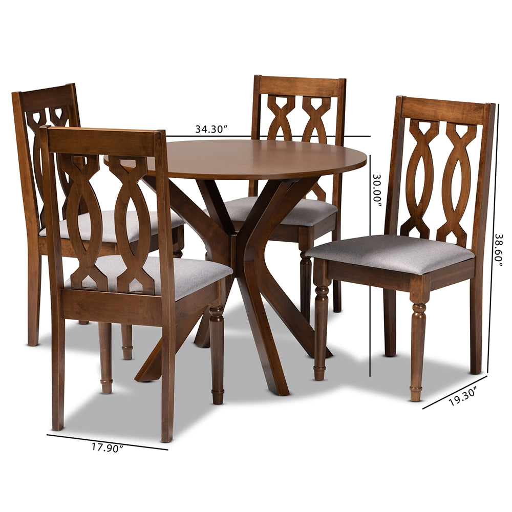 Baxton Studio Callie Modern And Contemporary Grey Fabric Upholstered And Walnut Brown Finished Wood 5-Piece Dining Set