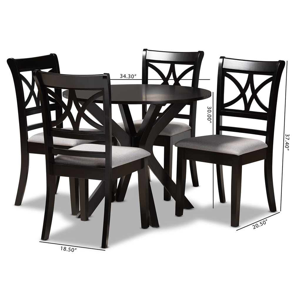 Baxton Studio Julia Modern And Contemporary Grey Fabric Upholstered And Dark Brown Finished Wood 5-Piece Dining Set