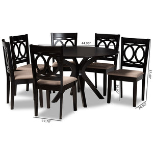 Baxton Studio Sanne Modern And Contemporary Sand Fabric Upholstered And Dark Brown Finished Wood 7-Piece Dining Set