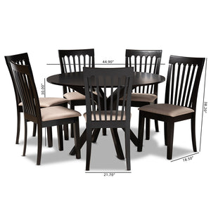 Baxton Studio Lore Modern And Contemporary Sand Fabric Upholstered And Dark Brown Finished Wood 7-Piece Dining Set